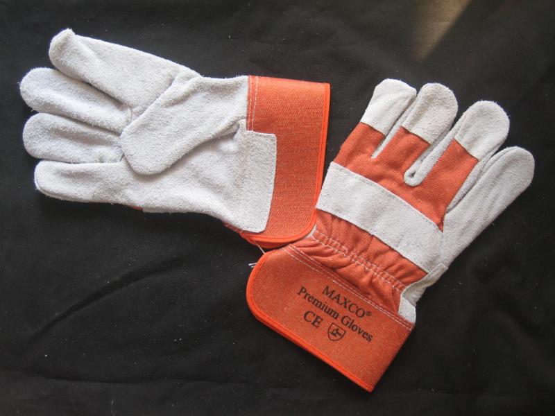 Grey Cow Split Full Palm Drill Cotton Back Work Glove