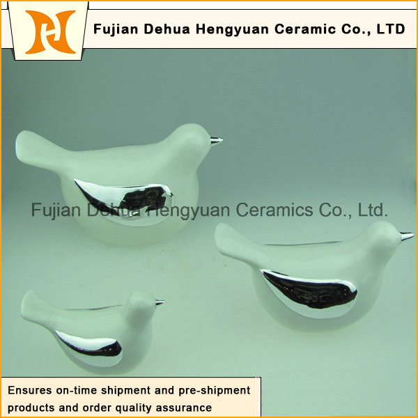 White Glaze and Electroplate Ceramic Bird (Home Decoration)