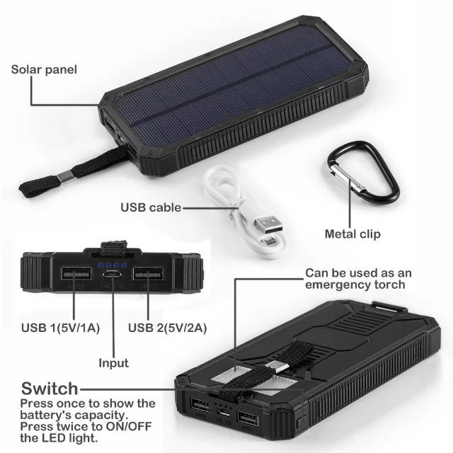 Phone Accessories Dual-USB 8000mAh Solar Panel Power Bank (SC-1788)