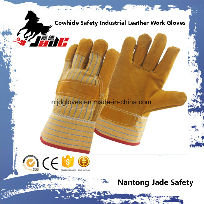 9.5 Full Palm Industrial Safety Yellow Cowhide Leather Work Gloves