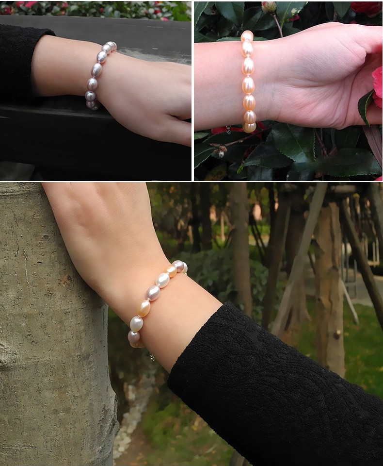 8-9mm Rice AAA with 925 Sterling Silver Clasp White Freshwater Pearl Bracelet