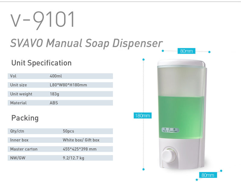 V-9101 400ml Wall Mount Shower Liquid Soap Dispenser with Refillable Clarified Tank