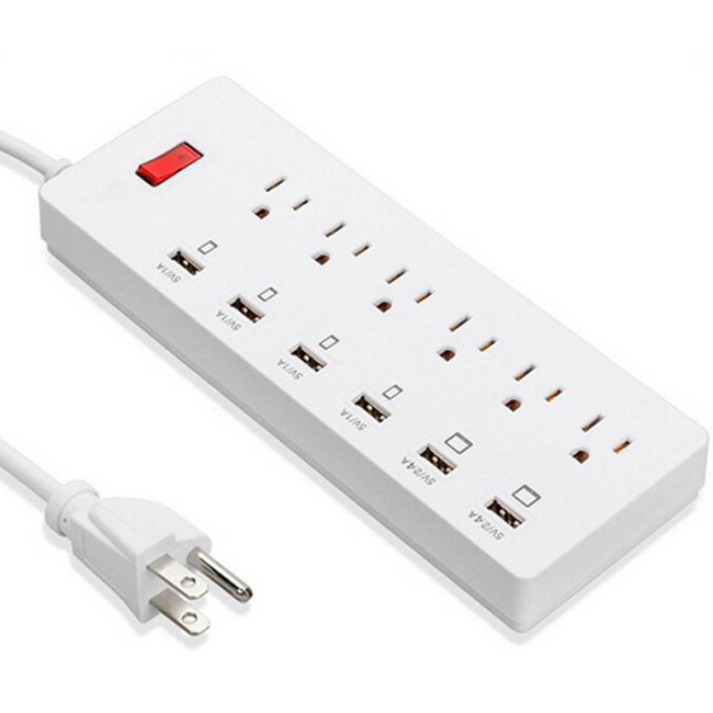 Surge Protector 6 Port Us AC Plug Outlet with 6 Ports Smart Fast USB Charger