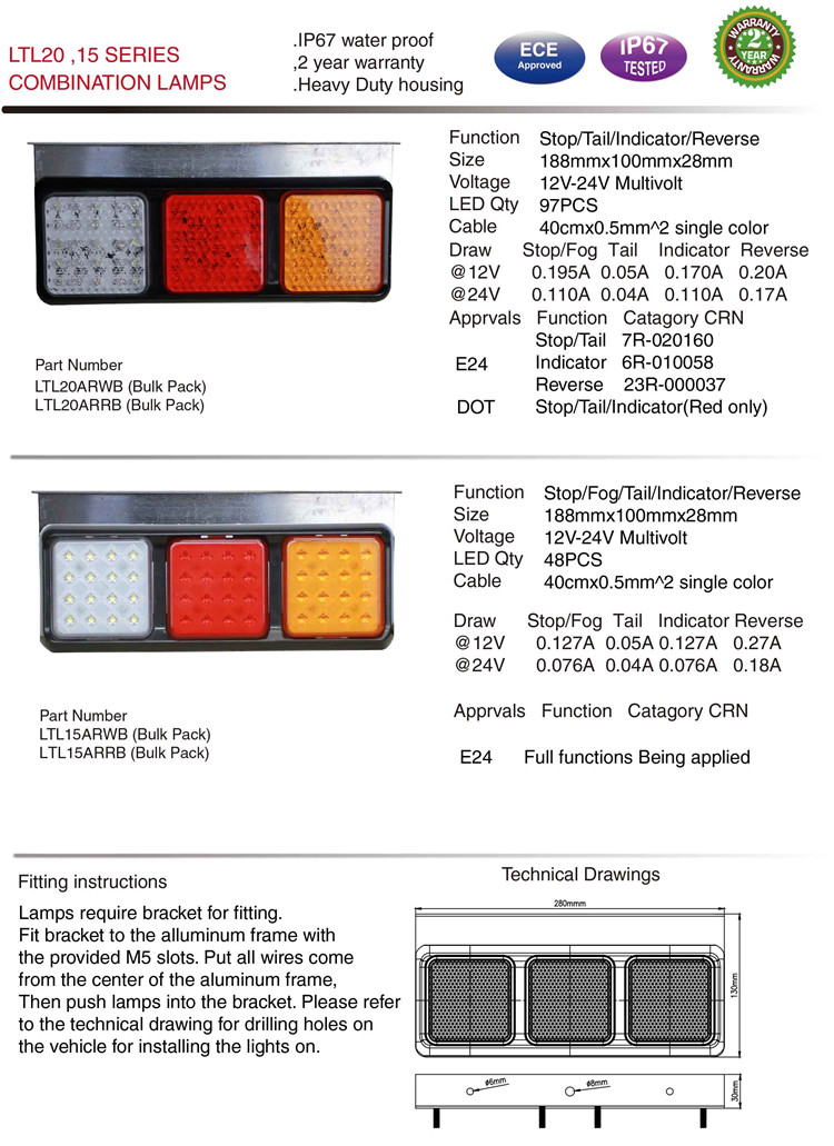 Ltl20f E-MARK DOT Stop/Rev LED Tail Light for Truck Trailer