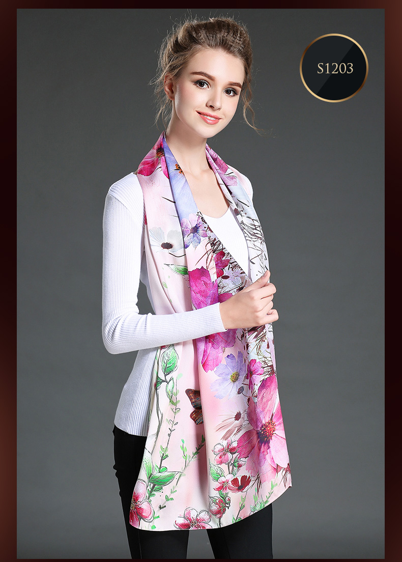 Digital Printing Long Silk Scarf for Women Girls