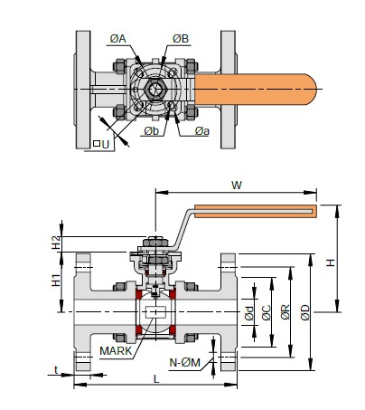 3PC 1000wog Flanged Floating Ball Valve with ISO/5210/5211 Mounting Pad (Q41F)