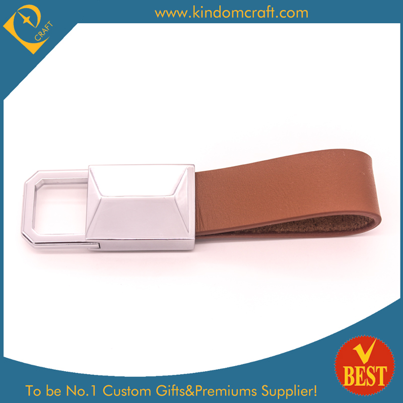 China Factory Price High Quality Brown Genuine Leather Key Chain with Customized Logo