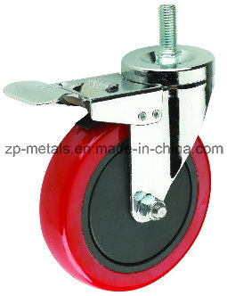 Caster Wheel for Medium-Duty Red PVC with Side Brake