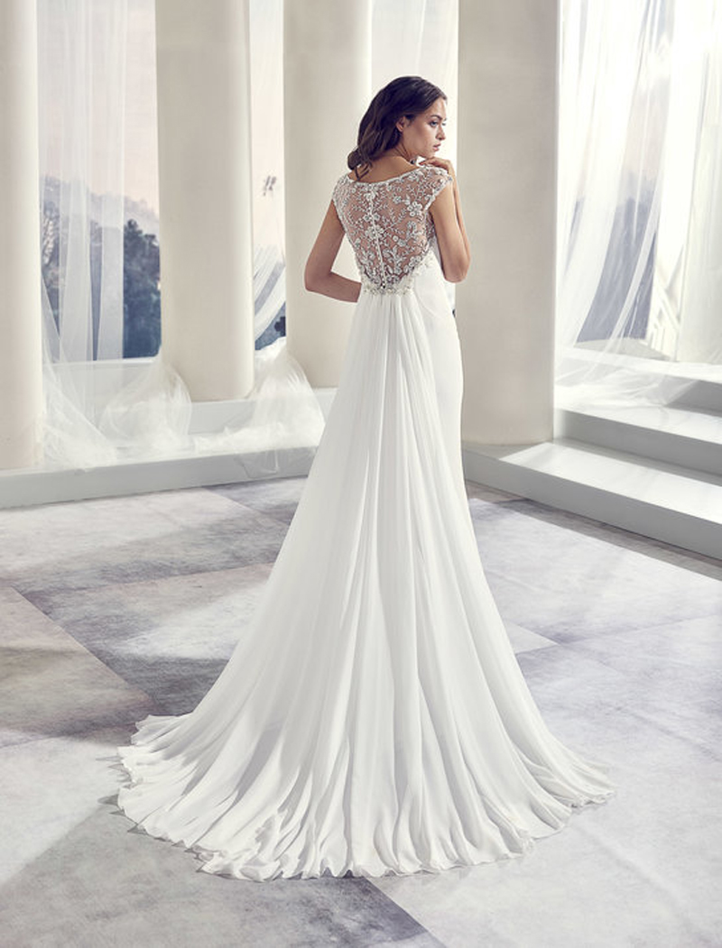 Luxurious Beaded and Pleated Back Wedding Dress