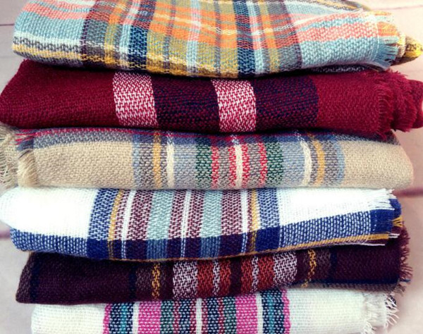 Women Large Stylish Warm Plaid Blanket Scarf Gorgeous Wrap Shawl (80016-1)