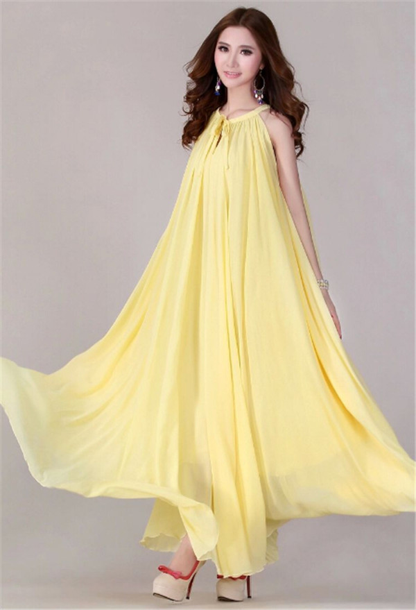 2015 Korean Style Slim Chiffon Bohemian Maxi Boutique Dress (50226)