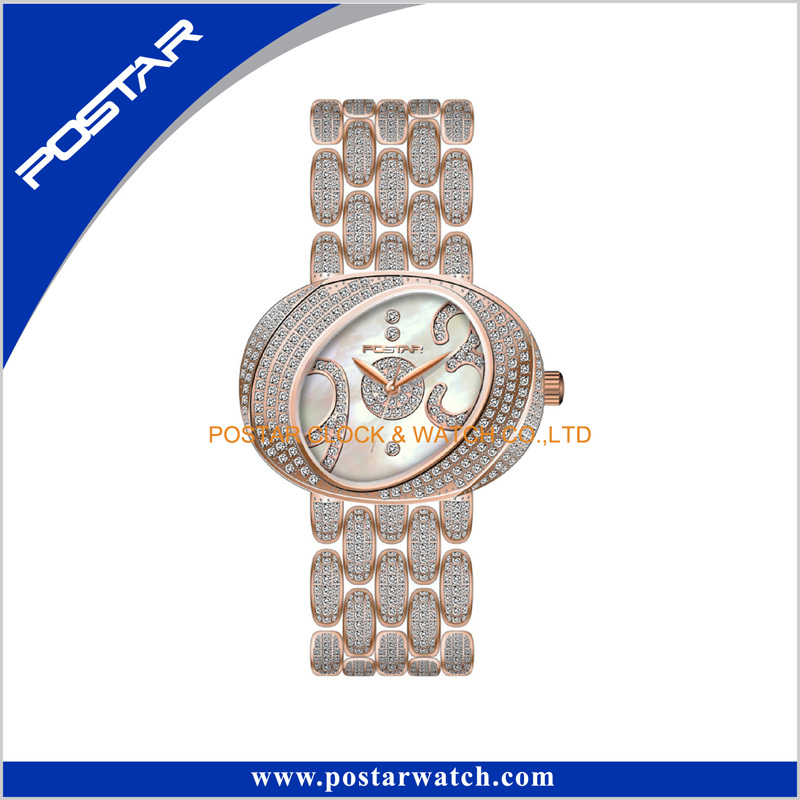 Oval Diamond Dial Women Watch with Stainless Steel Band