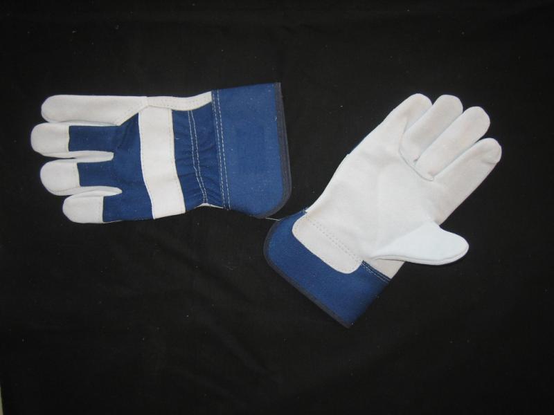 Cow Split Leather Palm Blue Drill Cotton Back Work Glove