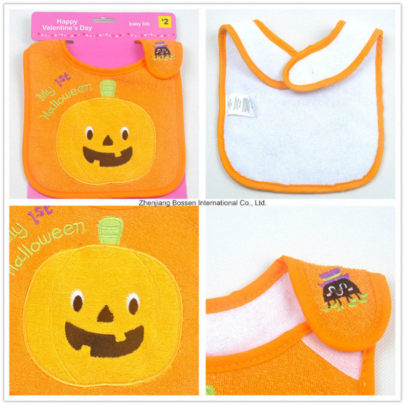 OEM Produce Customized Design Embroidered Cotton Terry Cartoon Halloween Baby Feeder Bib