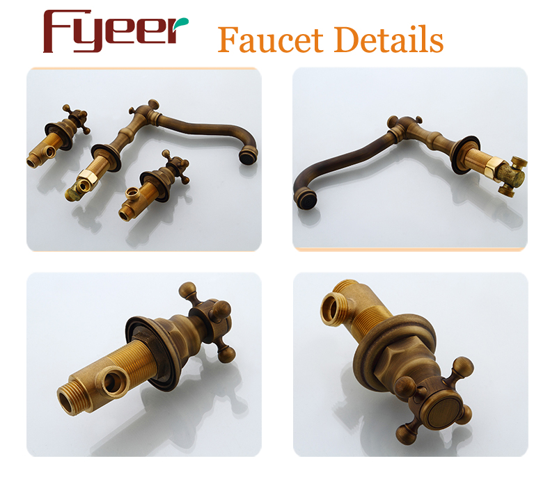 Fyeer Widespread Antique Brass Basin Water Tap