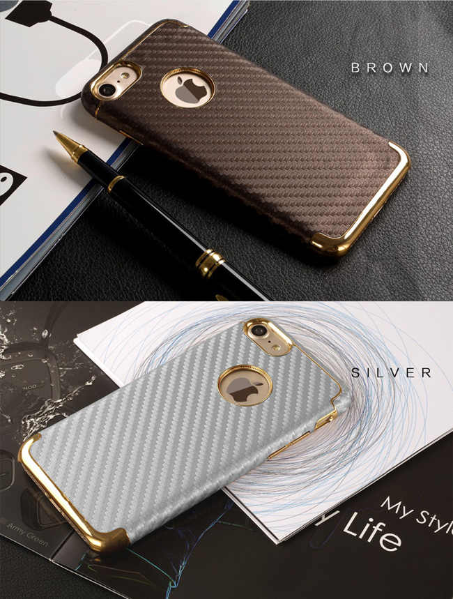 Gold Plated Luxury PC Carbon Fiber Phone Cover Case for iPhone 7 7plus