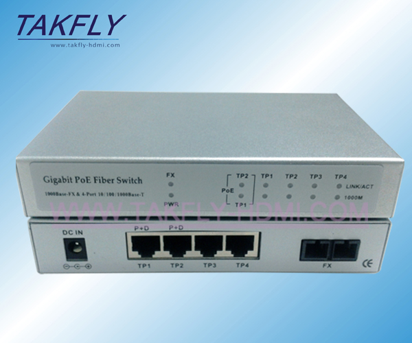 10/100/1000m1fx+4tp Poe Fiber Switch/Media Converter