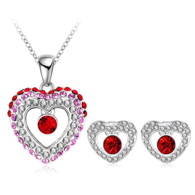 Gradient Double Heart Crystal Love Jewelry Sets 5colors (PCST0002-B)