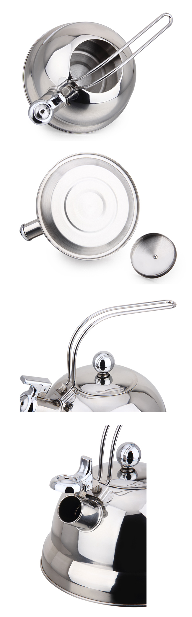 Roman Style Stainless Steel Whistling Kettle with Removable Handle