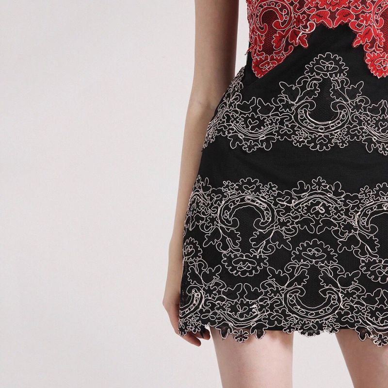 Embroidered Lace Elegant Sleeveless Ladies Dinner Dress