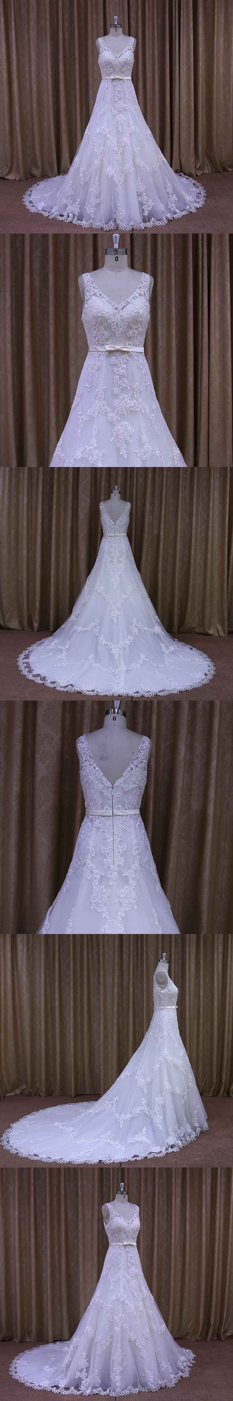 See Through V-Neck A-Line Wedding Dress Styles