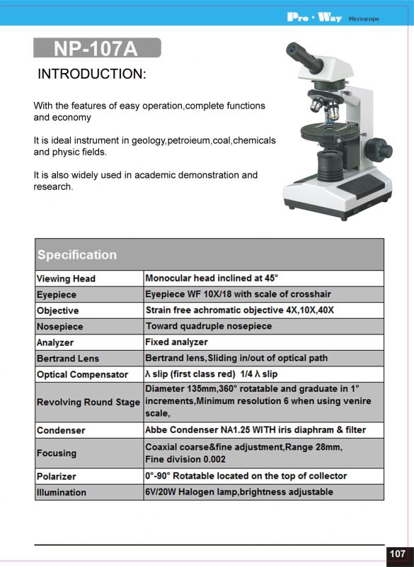 Polarization Microscope with Transmition Illumination (NP-107A)