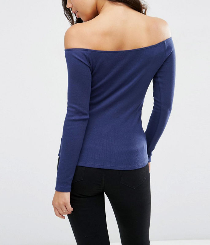 Sexy Fashion Long Sleeve off Shoulder Women Cotton Rib Top