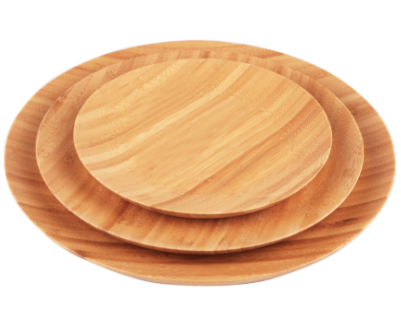 Round Bamboo Plate for Snack, Cake Wood Dish with Unique Texture