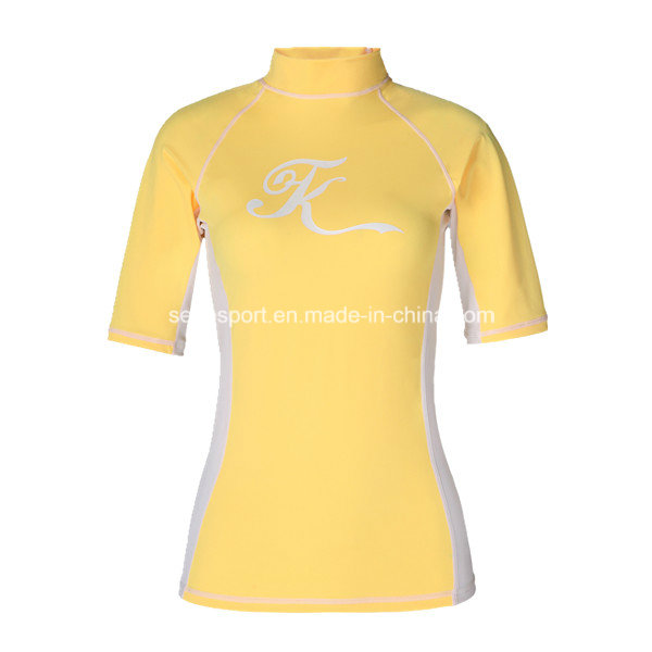 Bright Yellow Upf50+ Lycra Rash Guard Shirts for Women (SNRG05)