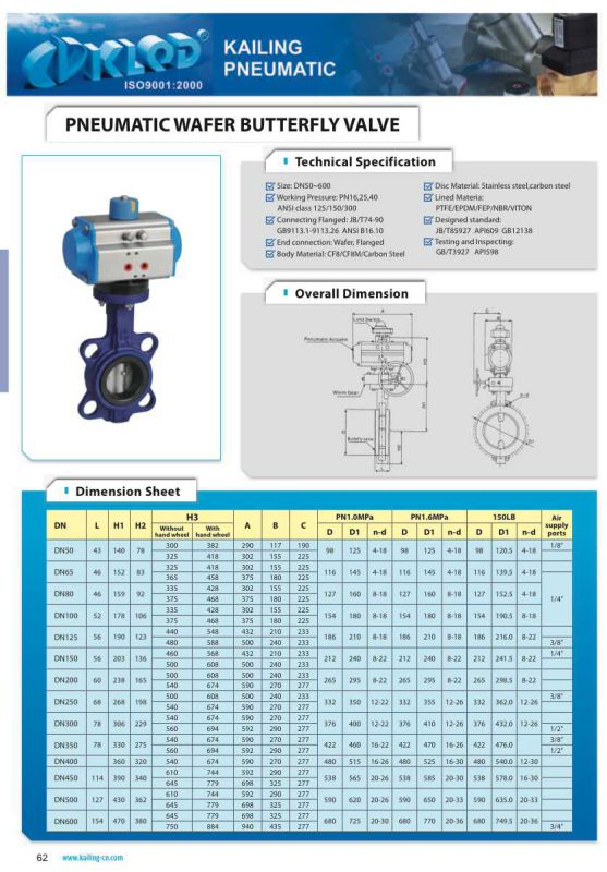 Pneumatic Actuator with Wafer Butterfly Valve