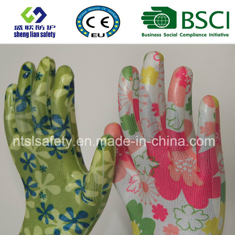 Safety Gloves Nitrile Coated Printed Garden Gloves