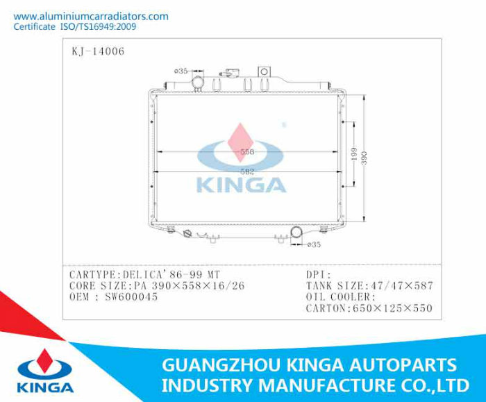 Sw600045 Radiator for Delica 1986-1999 Mt 16/22mm