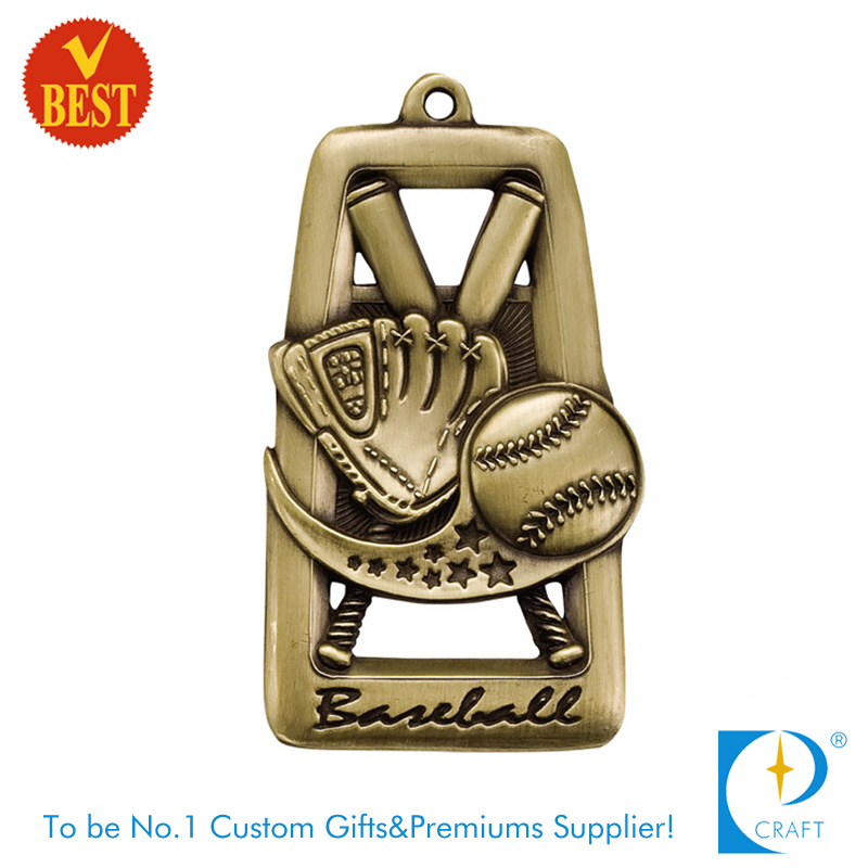 High Quality Custom Copper Stamping Antique Gold Baseball Medal with Hollow out