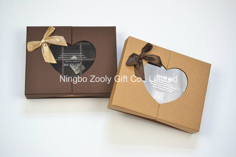 Customized Paper Chocolate Box with Insert and Clear Heart Shaped Window / Chocolate Gift Boxes