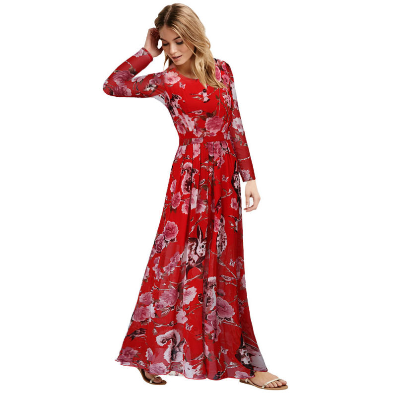 European Women's Summer Sexy Printed Maxi Dress