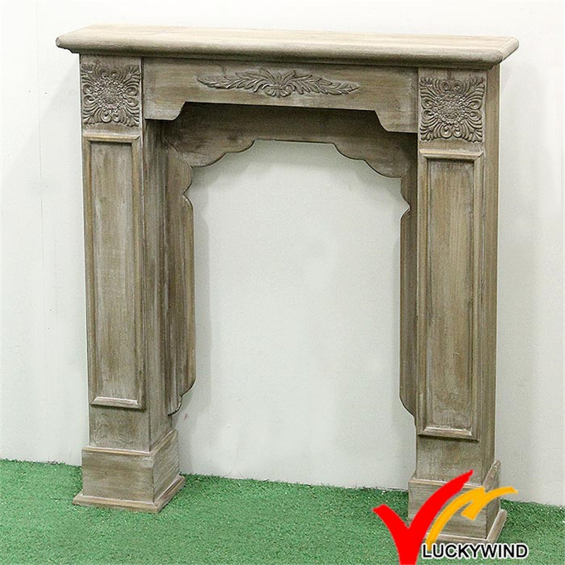 Antique French Country Farmhouse Decorative Freestanding Wooden Fireplace Mantel