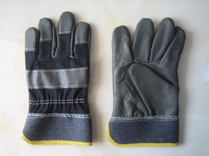 Dark Color Furniture Leather Palm Denim Back Driver Glove