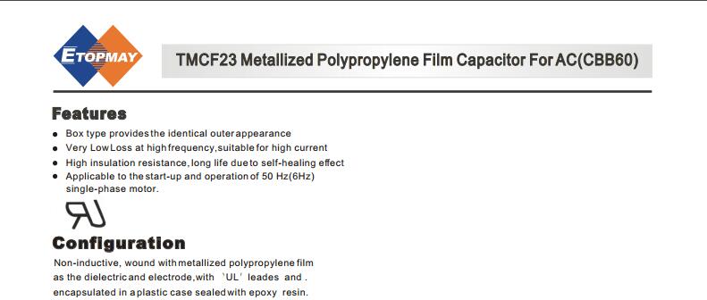 Topmay AC Motor Run Electrolytic Capacitor Cbb60 450V