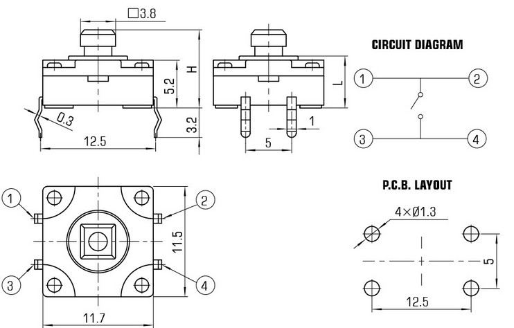 12*12*8.5 mm Tact Switch Waterproof Tact Switch