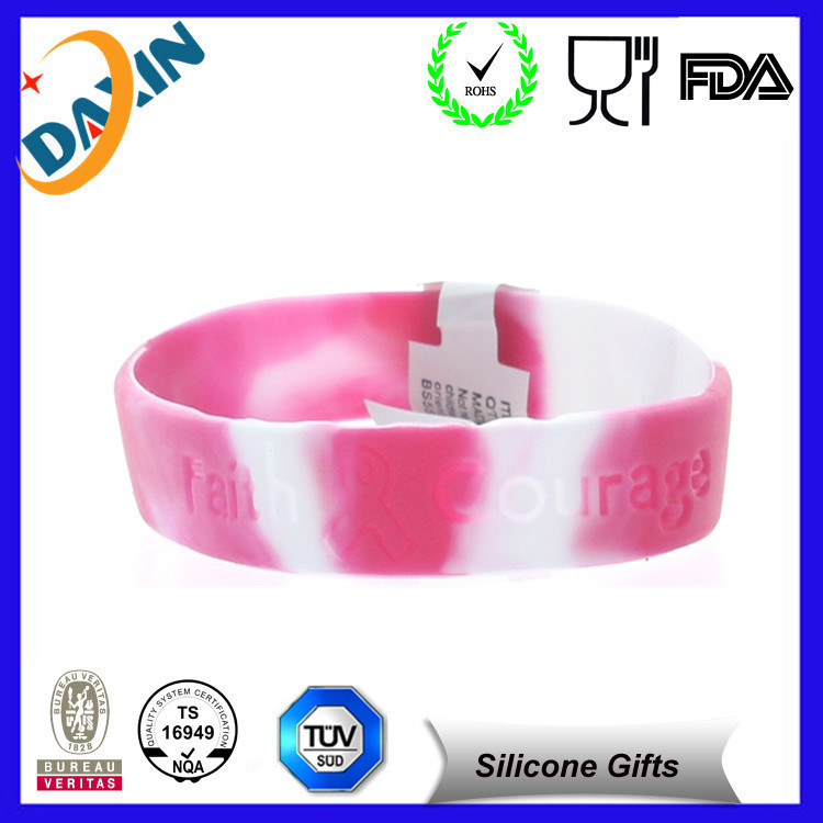 12 Pink Ribbon Silicone Camouflage Bracelets