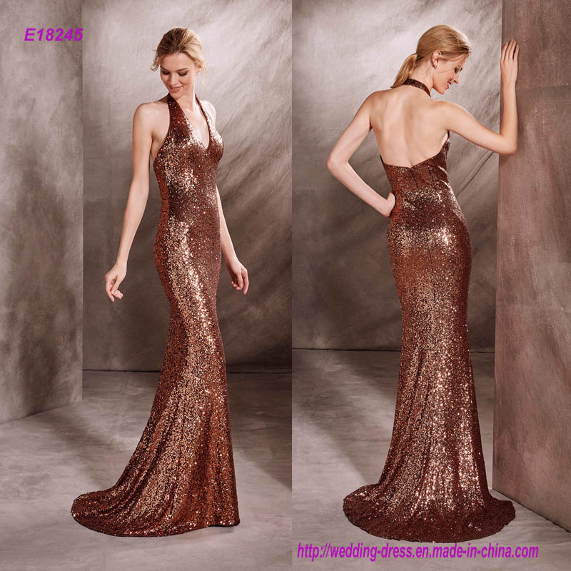 Unique Sparkle Dazzling Mermaid Cocktail Dress with Halter Neck