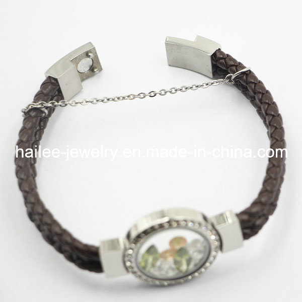 Top Sale Stainless Steel Fashion Leather Bracelet with Locket