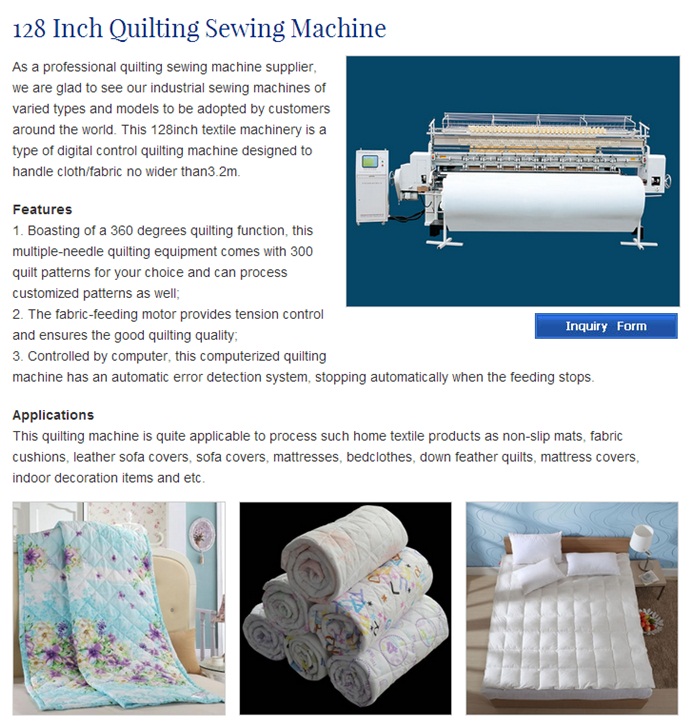 CS128 Computerized Frame Moved Lock Stitch Comforter and Mattresses Quilting Machine