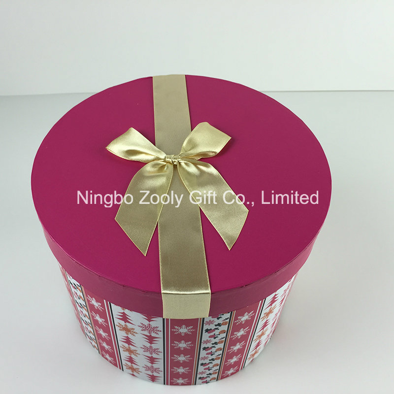 Custom Printed Cosmetics Round Paper Gift Box Sets with Ribbon