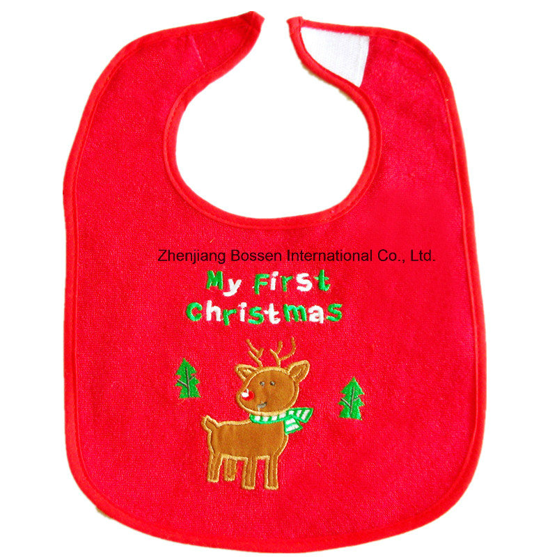 OEM Produce Customized Chistmas Embroidered Cotton Customized Festival Promotional Infant Bibs