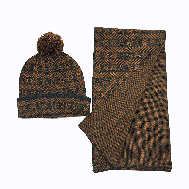 Mens Unisex Winter Warm Snow Printing Scarf Beanie Set Nitted Scarf (SK178S)