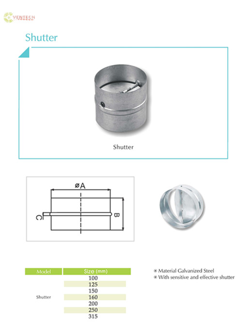 Air One Way Shutter for Ventilation Air Back Draught Damper