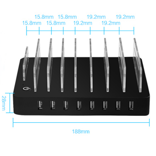 8 Port Desktop USB Charger Multi-Function 19.2A Charging Station Dock with Stand for Mobile Phone Tablet PC