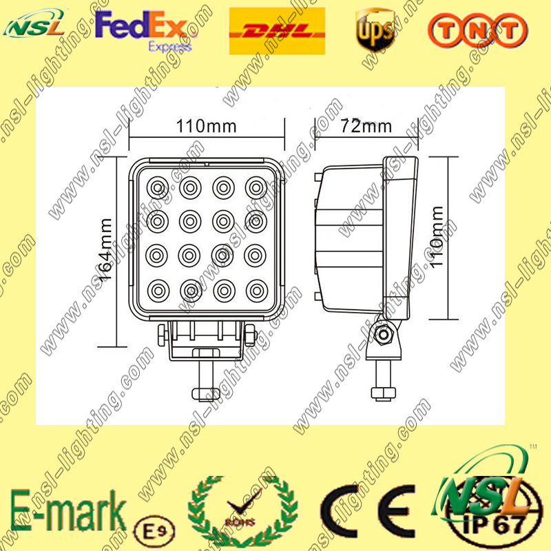 LED Work Light, 16PCS*3W LED Work Light, 12V DC LED Work Light for Trucks