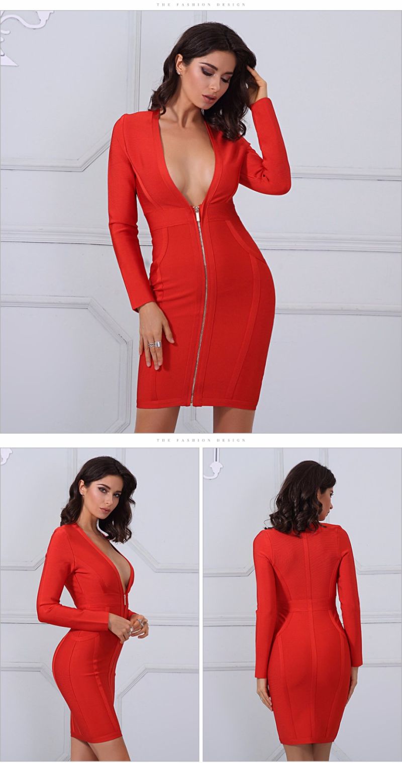 Long Sleeve Dress Red Dress Sexy Bandage Dress